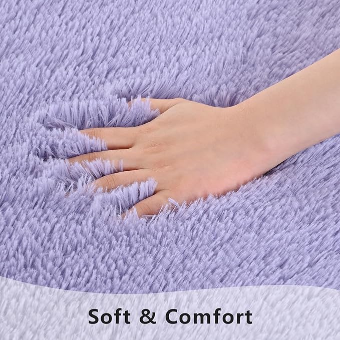 Lavender Runner Area Rugs for Bedroom Living Room, 2x6 Feet Fluffy Bedside Rugs, Soft Shaggy Carpet Rug for Kids Room Nursery, Purple Cute Rugs for Girls Boys Dorm Room Home Decor