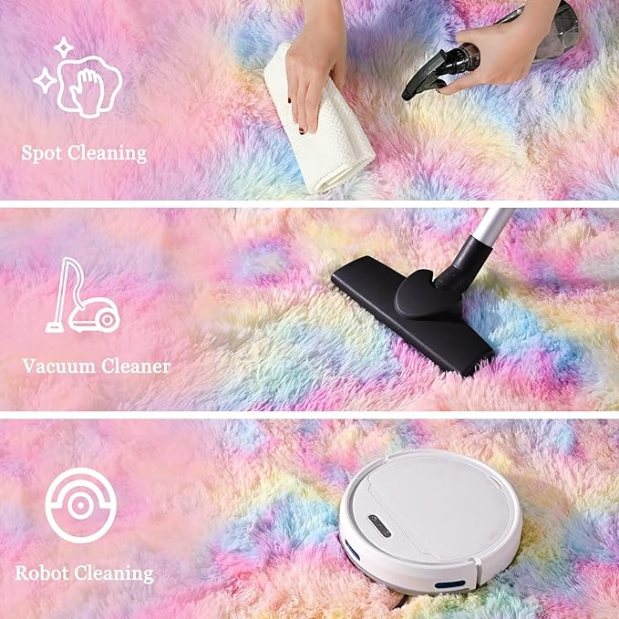 junovo 6x9 Washable Area Rug for Girls Bedroom Living Room, Tie-Dyed Rainbow Soft Non-Slip Fluffy Rugs, Shag Plush Memory Foam Carpet for Kids Room Baby Nursery Home Decor