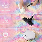 junovo 4x6 Washable Area Rug for Girls Bedroom Living Room, Tie-Dyed Rainbow Soft Non-Slip Fluffy Rugs, Shag Plush Memory Foam Carpet for Kids Room Baby Nursery Home Decor