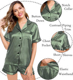 LecGee Womens Silk Satin Pajamas Short Sleeve Loungewear Two-Piece Sleepwear Button-Down Pj Set