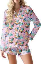 Ekouaer Satin Pajama Set for Women Button Down Pj Set Long Sleeve Top and Shorts 2 Piece Loungewear Summer Soft Sleepwear