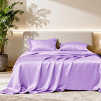 Love's cabin Satin Queen Sheets Set - 4 Piece Lavender Silky Bed Sheets with Deep Pocket, Luxury Silk Feel Satin Queen Size Sheet Set (1 Flat Sheet,1 Fitted Sheet,2 Pillow Cases)