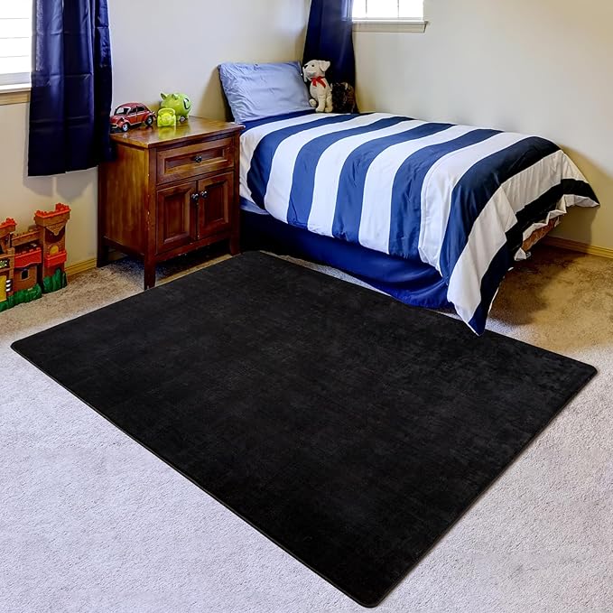 Przemy Washable Black Rugs for Living Room Bedroom, 5x7 Feet Super Soft Memory Foam Rug Indoor Carpet for Kids Room Boys Girls Dorm Bedside Nursery Decor Mat