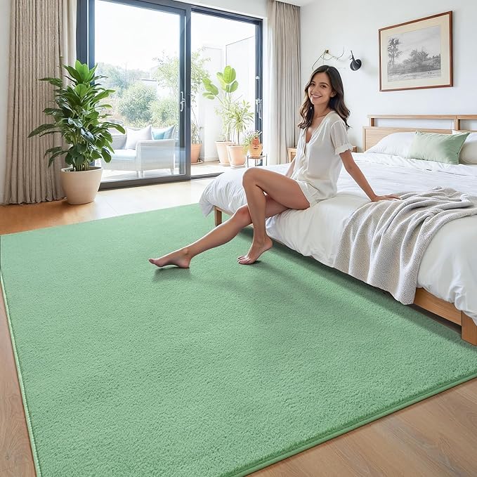 Keeko 4x6 Sage Green Area Rugs for Bedroom, Soft Modern Living Room Rug Indoor Non Slip Low Pile Washable Rug Fluffy Fuzzy Memory Foam Carpets Throw Rugs for Kids Nursery Classroom Dorm Room Decor