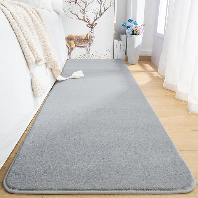 Przemy Washable Grey Rugs for Bedroom Living Room, 2x6 Feet Runner Rug Soft Memory Foam Indoor Carpet for Hallway Kids Boys Girls Room Dorm Bedside Nursery Decor Mat
