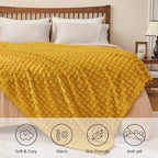 BEDELITE Mustard Yellow Throw Blanket for Couch and Bed- Super Soft and Warm 3D Checkered Fluffy Fuzzy Fleece Blanket, Luxurious Plush Cozy Blanket for Room Decor Spring, 50x60 inches