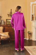 Ekouaer Women's Classic Button Down Long Satin Silk Pajama Set