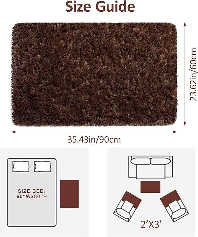 Small Fluffy Rugs for Bedroom 2x3 Brown Shaggy Area Rug Soft Plush Fuzzy Fur Throw Rug for Living Room Dorm Kids Nursery Home Decor Aesthetic Carpets