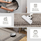 Large Bedroom Rug 6x9 Machine Washable Rug Braided Print Boho Throw Floor Cover Farmhouse Rustic Dining Room Carpet Geometric Bordered Braided Carpet for Living Room Home Office, Mocha