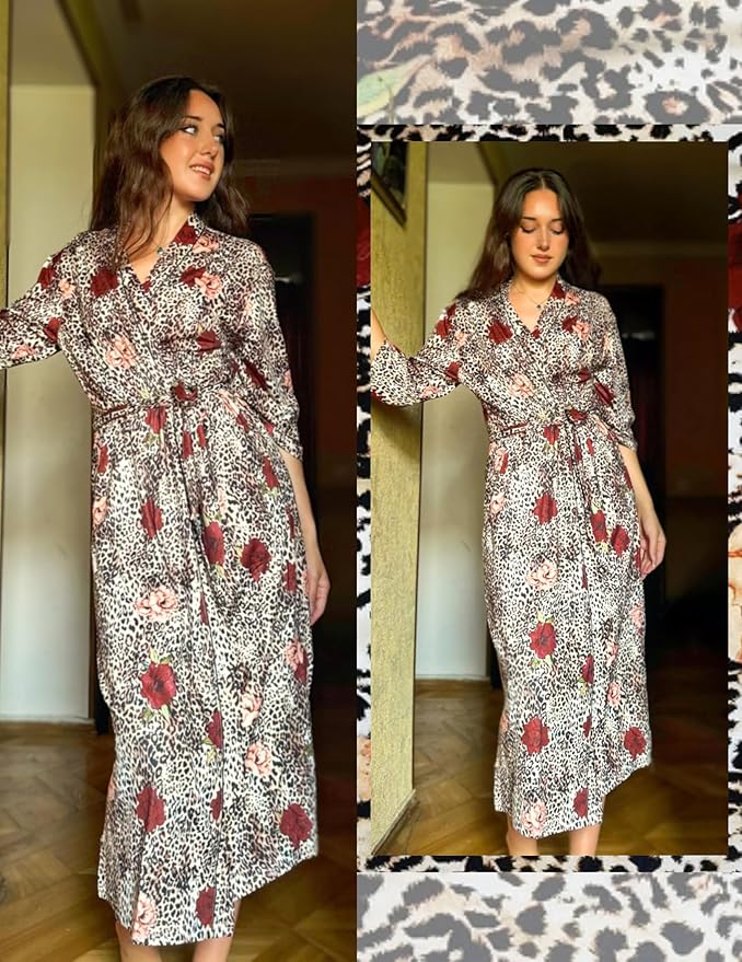 Ekouaer Robes for Women Long Knit Bathrobe Lightweight 3/4 Sleeves Kimono Robe Soft Sleepwear with Pockets S-XXL