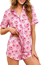 Ekouaer Womens Silk Satin Pajamas Set Short Sleeve Sleepwear Button Down Loungewear 2 Piece Pjs Shorts Set S-5X Plus Size