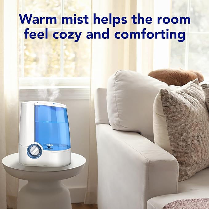 Vicks Warm Mist Humidifier Filter‑Free 1 Gal Tank,Auto Shut‑Off,Night Light,VapoPad and VapoSteam Compatible,(Pack of 2)