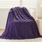 NEWCOSPLAY Super Soft Twin Blanket Purple Premium Silky Flannel Fleece 3D Checkered Lightweight Bed Blanket All Season Use (Purple Checkered, Twin(60"x80"))