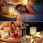 TOBUSA Gold Rechargeable Cordless Table Lamp, 6000mAh Crystal Battery Operated Lamp with 3 Color Temps & Stepless Dimming, Portable Bedside Touch Small Desk Lamp, Vintage Wireless LED Night Light