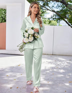 Ekouaer Satin Pajama Set for Women Silky Sleepwear Long Sleeve Top and Pants Button Down Pjs Lounge Set