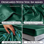 SLEEP SANCTUARY Satin Sheets Twin Size – 3 Piece Luxury Silky Bed Set, Softer Than Silk, 15" Deep Pocket, Cooling & Wrinkle-Free, Moisture-Wicking & Breathable for Hair & Skin (Dark Green)
