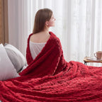 NEWCOSPLAY Super Soft Queen Blanket Red Premium Silky Flannel Fleece 3D Heart Checkered Lightweight Bed Blanket All Season Use (Red Heart, Queen(90"x90"))