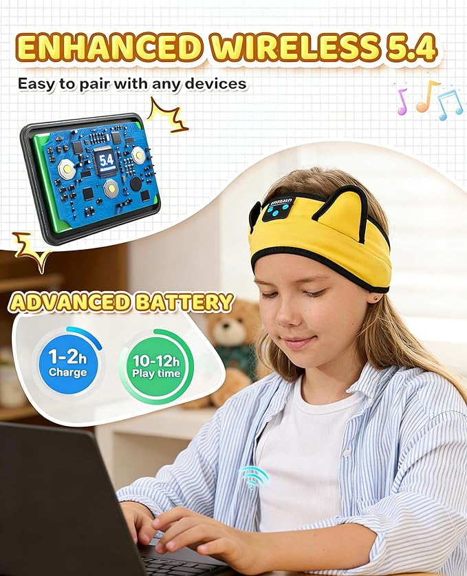 KIDSBAND Kids Headphones, Bluetooth Headband for Kids with Wired Playback 3.5 MM Jack for School, Travel