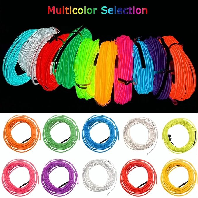 JIGUOOR USB Rechargeable EL Wire 32.8ft/10m (5mx2) Bright Neon Light Strip 360° Illumination Neon Tube Rope Lights for DIY, Festival, Party Decoration, Halloween, Chrismas (32.8ft/10M, Purple)