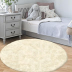 Cream White Round Rugs for Bedroom: 4ft Circle Fluffy Shag Soft Washable Rug Small Fuzzy Plush Indoor Carpet for Kids Girls Boys Nursery Dorm Classroom (Cream White, 4'x4')