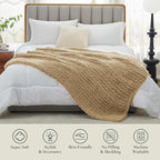 Amélie Home Chunky Knit Throw Blanket for Couch, Soft Chenille Handmade Crochet Throw Rope Knot Blanket for Couch, 50"x60", Beige