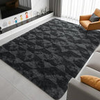 ISEAU 5x7 Area Rug for Living Room, Dark Grey Geometric Pattern Plush Rug for Bedroom, Kitchen, Soft Shaggy Carpets, Fluffy and Machine Washable Mats, Nursery Floors Mat, Boys Room Carpet Decor