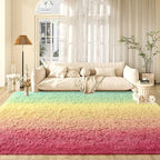 Pink-Cyan Area Rugs 4x6 Feet Rug for Bedroom Living Room, Cute Indoor Gradient Carpets, Plush Soft Rug for Kids Room, Fluffy Rugs for Girls Boys Nursery Room Home Decor