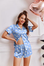 Ekouaer Womens Silk Satin Pajamas Short Sleeve PJS Shorts Set Soft Button Down Sleepwear 2 Piece Loungewear S-5XL