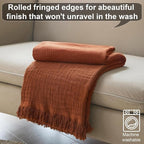 Cotton Muslin Throw Blanket with Tassels, Lightweight Woven Gauze, Pre-Washed Breathable Farmhouse Decor for Bed, Couch, All-Season Use (Rust, 50" x 60")