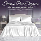 SLEEP SANCTUARY Satin Sheets Twin Size – 3 Piece Luxury Silky Bed Set, Softer Than Silk, 15" Deep Pocket, Cooling & Wrinkle-Free, Moisture-Wicking & Breathable for Hair & Skin (Striped White)