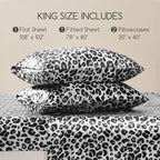 MR&HM Satin Sheets with Elastic Corner Straps, King Size Sheets Set, 4 Pcs Silky Bedding Set with 15 Inches Deep Pocket for Mattress (King, White Leopard)