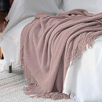 LOMAO Knitted Throw Blanket with Tassels Bubble Textured Lightweight Throws for Couch Cover Home Decor (Brownish Pink, 50x60)