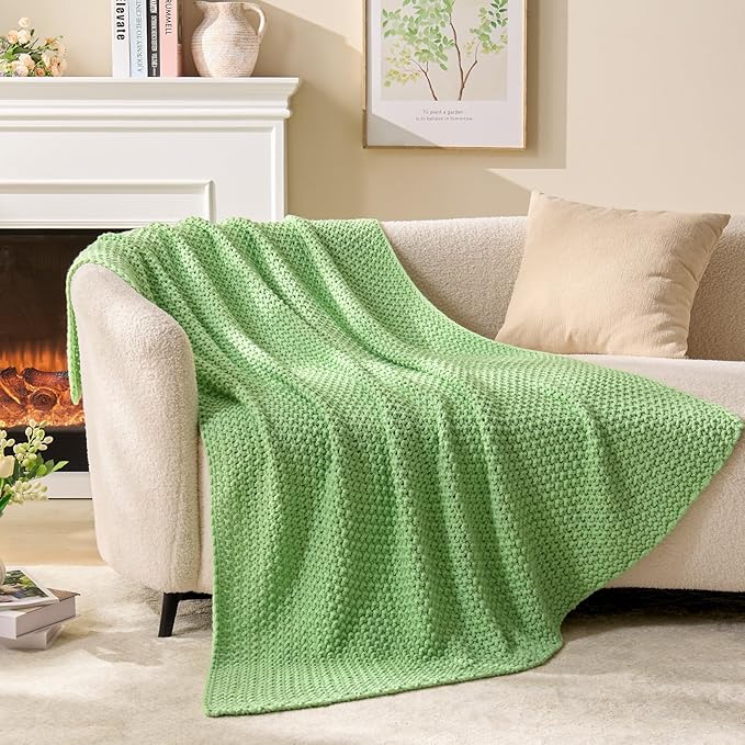 BEDELITE Green Throw Blanket Chunky Cable Knit Cozy Blanket for Couch,Super Soft Woven Blanket for Room Decor,50"x60"