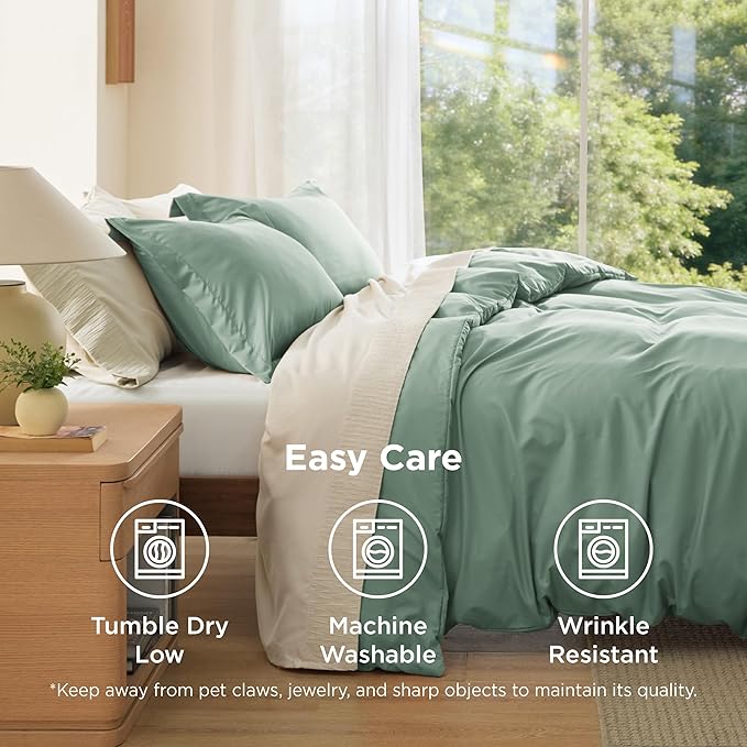 Bedsure Duvet Cover Full Size - Soft Double Brushed Bedding Set for Kids & Adults, Zipper Closure, 3 Pieces, Includes 1 Duvet Cover (80"x90") & 2 Pillow Shams, NO Comforter, Sage Green