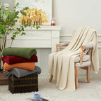 Chunky Cable Knit Throw Blanket Lightweight Olive Green 100% Organic Cotton Blanket for Sofa Couch Bed Baby Nursery, Rustic Shabby Chic Modern Farmhouse, 60” x 80” Give Laundering Bag