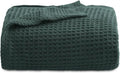 Bedsure Gentlesoft 100% Cotton Throw Blanket for Couch 50x70 inches - Breathable and Soft for Spring Summer, Waffle Weave Throw Blanket for Office, Dark Green