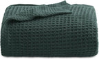 Bedsure Gentlesoft 100% Cotton Throw Blanket for Couch 50x70 inches - Breathable and Soft for Spring Summer, Waffle Weave Throw Blanket for Office, Dark Green