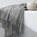 Chenille Throw Blanket for Couch with Tassels,60"X88" Soft Lightweight Knitted Boho Decorative Blankets for Bed and Sofa,Light Grey