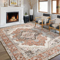 CRYPTOLITE Living Room Rug 7x10, Machine Washable Area Rug Non Slip Low Pile Rug for Living Room, Bedroom, Farmhouse, Dining Room, Orange