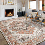 CRYPTOLITE Living Room Rug 7x10, Machine Washable Area Rug Non Slip Low Pile Rug for Living Room, Bedroom, Farmhouse, Dining Room, Orange