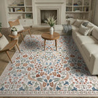 Lahome Claude Floral 8x10 Rugs for Bedroom, Washable Beige Area Rug for Nursery Playroom, Botanical Soft Boho Carpet for Kids Room, Living Room Indoor