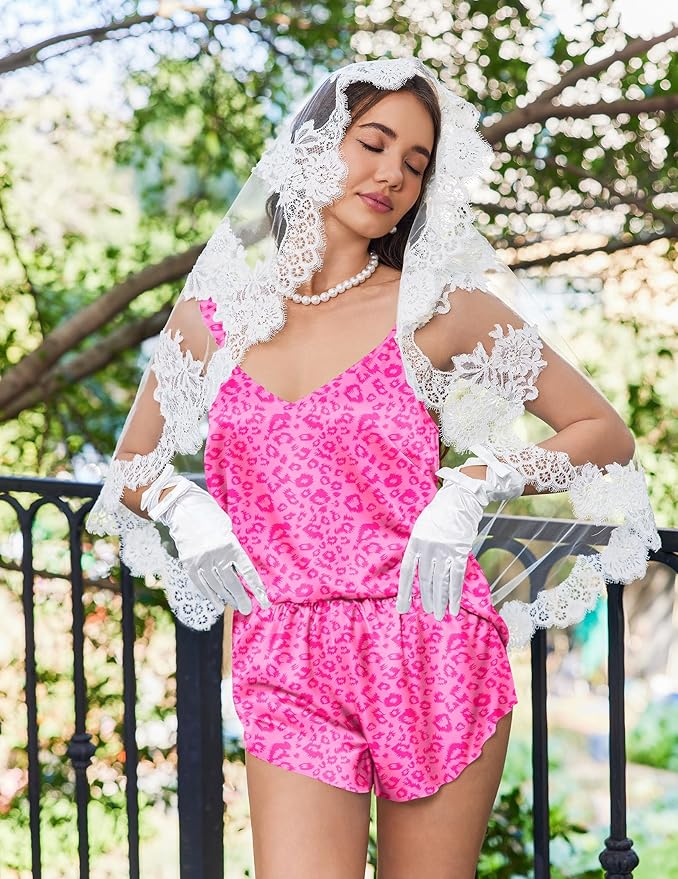 Ekouaer Satin Pajama Set for Women, Backless Silk Lingerie Pjs Back Tie-up Camisole Top and Shorts with Ruffle Sleepwear