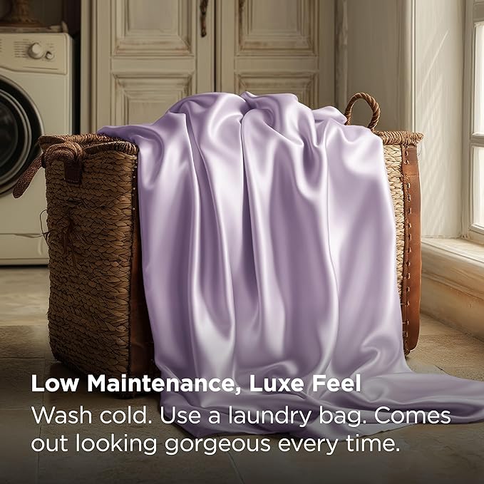 Bedsure Satin Sheets Full Size - 4 Piece Silky Bedsheets with 15 Inches Deep Pocket Fitted Bedsheet,1 Flat Sheet, 2 Satin Pillowcases, Good for Hair & Skin (Full, Lavender)