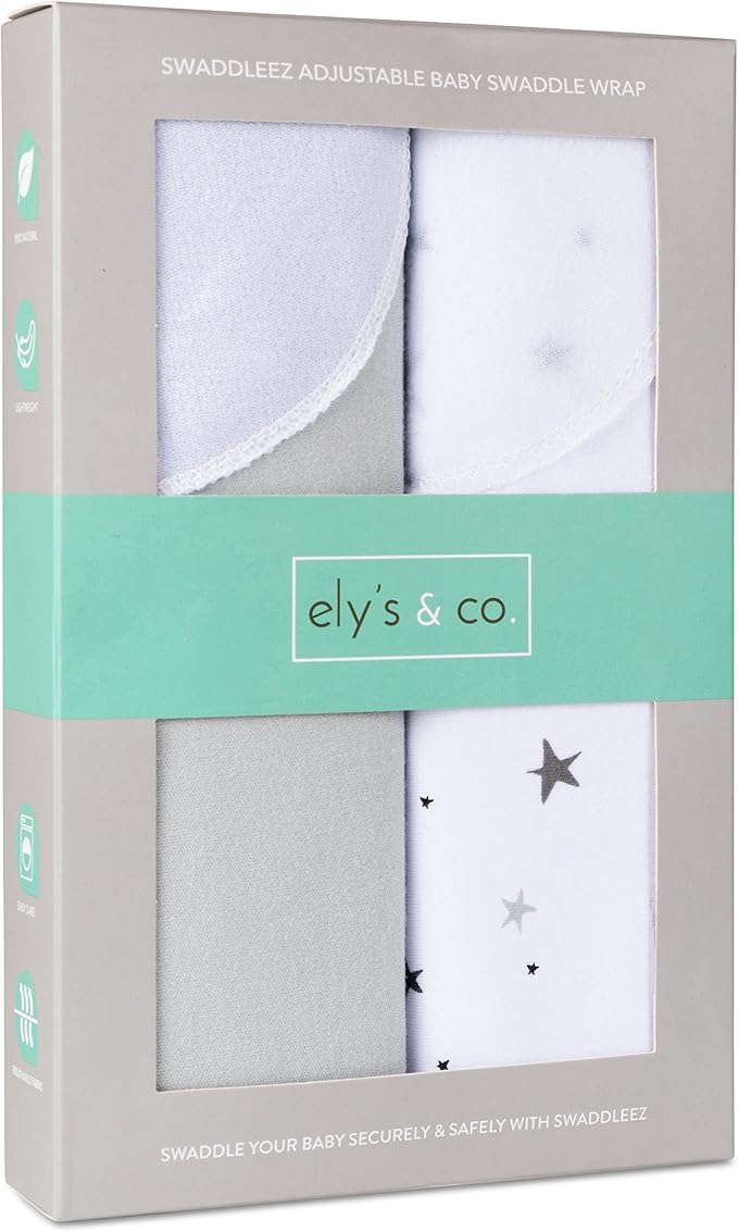 Ely's & Co. Adjustable Swaddles for Newborn, Baby Swaddles 0-3 Months, Swaddle Sack for Baby Girl/Boy, 2 Pack (Grey Star)
