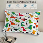 Imitation Silk Pillow Case for Hair and Skin Cute Cartoon Dinosaur King Size 1 Pack Satin Pillow Cases with Zipper Super Soft Pillow Cover for Women Bed Sleeping, 20x36 Inches