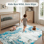 CRYPTOLITE Abstract Area Rug Washable Rug with Non-Slip Backing Low Pile Area Rugs for Living Room, Bedroom, Dining Room,4x6, Blue