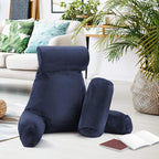 Clara Clark Reading Pillow with Shredded Memory Foam Includes 2 Neck and Lumber Support Pillows, Designed for Sitting Up in Bed and Couch, Back and Arms Adjustable Support for Adults & Teens Navy Blue