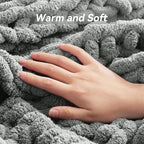Negwoo Chunky Knit Throw Blanket, 80''*90'' Knitted Throw Chenille Yarn for Bed Couch, Handmade Light Grey Crochet Big Thick Blanket, Machine Washable Cute Comfy Blanket for Home Decor