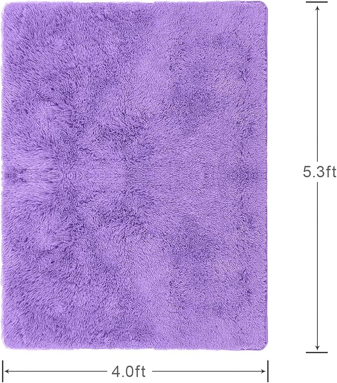 Softlife Light Purple Area Rug for Bedroom, Fluffy Shag Plush Rugs for Living Room Girls, Shaggy Throw Soft Fuzzy Small Kids Carpet for Dorm Bedside Ultra Cozy Non-Slip Indoor Decor, 4x5.3 Feet