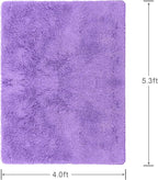 Softlife Light Purple Area Rug for Bedroom, Fluffy Shag Plush Rugs for Living Room Girls, Shaggy Throw Soft Fuzzy Small Kids Carpet for Dorm Bedside Ultra Cozy Non-Slip Indoor Decor, 4x5.3 Feet